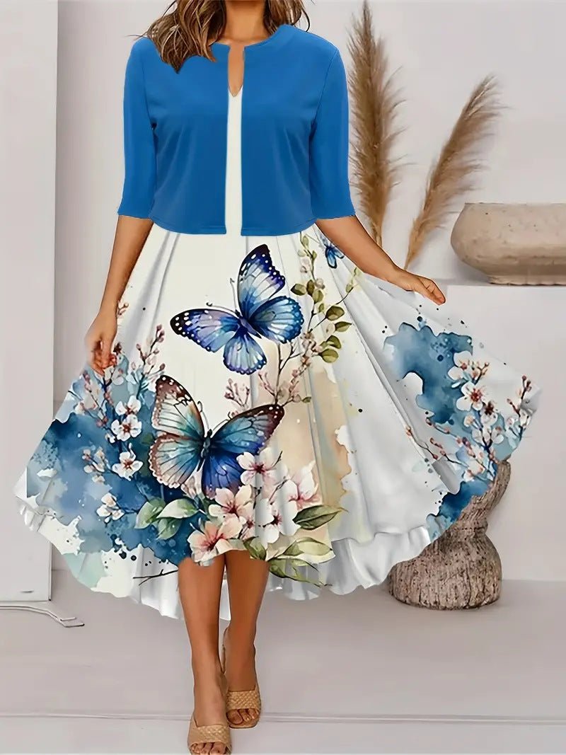 Two-piece long dress with floral and grass print, round neckline - F.MarketE1D9CF886FE14048A33FAA00A35FD27FeproloSTwo-piece long dress with floral and grass print, round necklineTwo-piece long dress with floral and grass print, round neckline