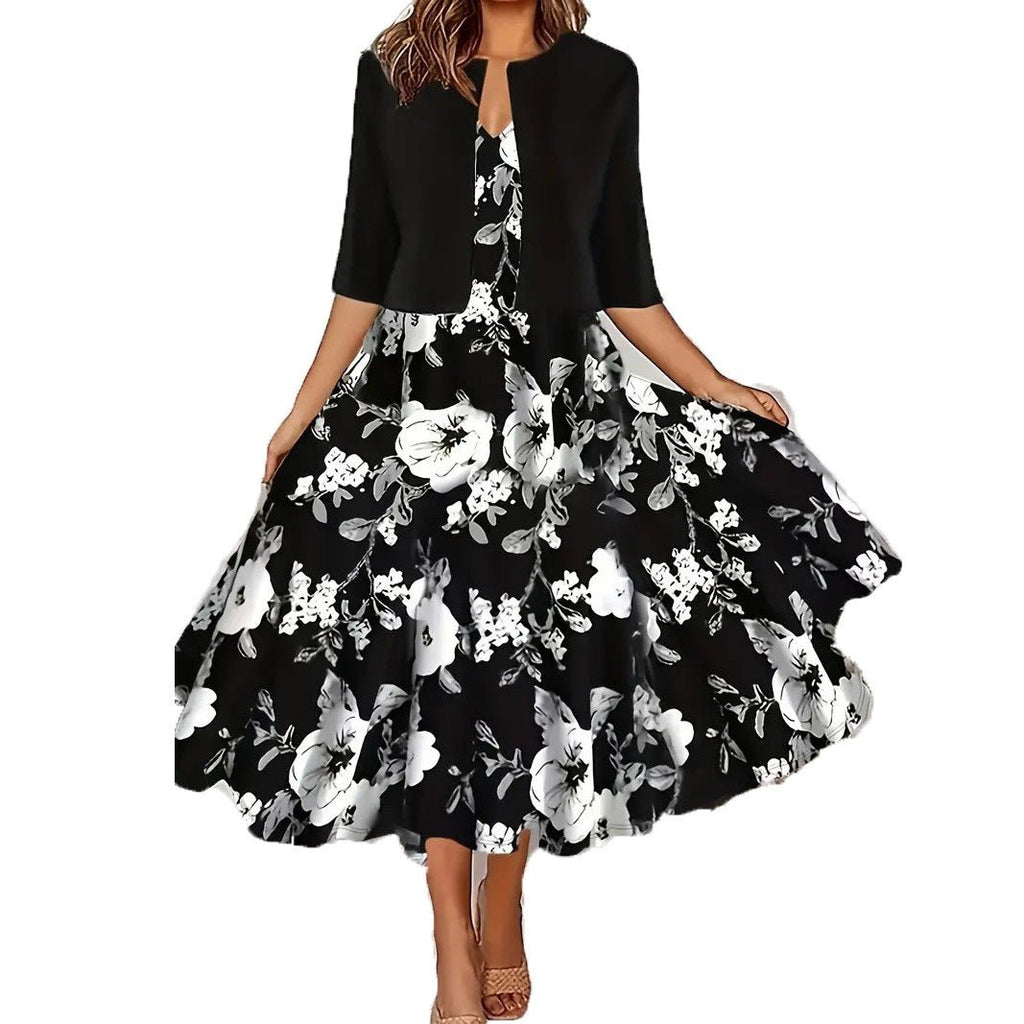 Two-piece long dress with floral and grass print, round neckline - F.Market5A11D3D11E804A27A3D74508501FA487eproloSTwo-piece long dress with floral and grass print, round necklineTwo-piece long dress with floral and grass print, round neckline