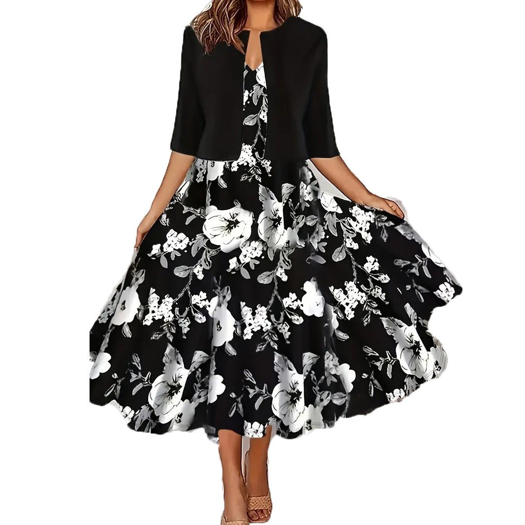 Two-piece long dress with floral and grass print, round neckline - F.Market5A11D3D11E804A27A3D74508501FA487eproloSTwo-piece long dress with floral and grass print, round necklineTwo-piece long dress with floral and grass print, round neckline