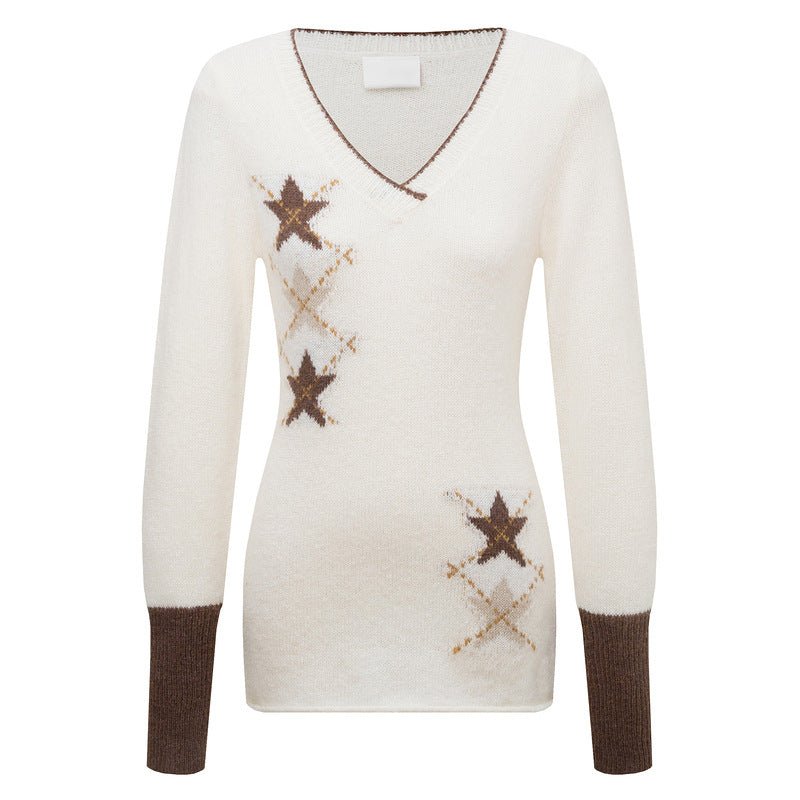 V-neck star jacquard knitted sweater with contrasting color pullover sweater - F.Market97774786D7984569B420B81F5C1A96DAeproloSV-neck star jacquard knitted sweater with contrasting color pullover sweaterV-neck star jacquard knitted sweater with contrasting color pullover sweater