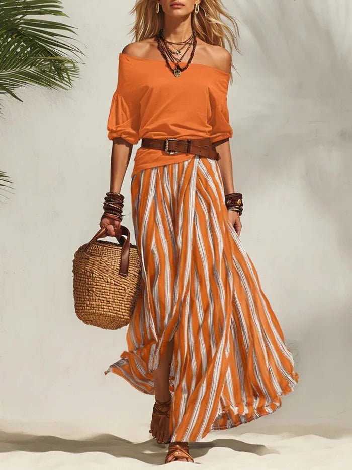 Women Multiple Colors Off Shoulder Puff Sleeve Top Vertical Stripe Flowy Maxi Skirt 2 Piece Outfit Loose Casual Vacation Set - F.Market14:771Sunflower Yellow;5:361386F.MarketMWomen Multiple Colors Off Shoulder Puff Sleeve Top Vertical Stripe Flowy Maxi Skirt 2 Piece Outfit Loose Casual Vacation SetWomen Multiple Colors Off Shoulder Puff Sleeve Top Vertical Stripe Flowy Maxi Skirt 2 Piece Outfit Loose Casual Vacation Set