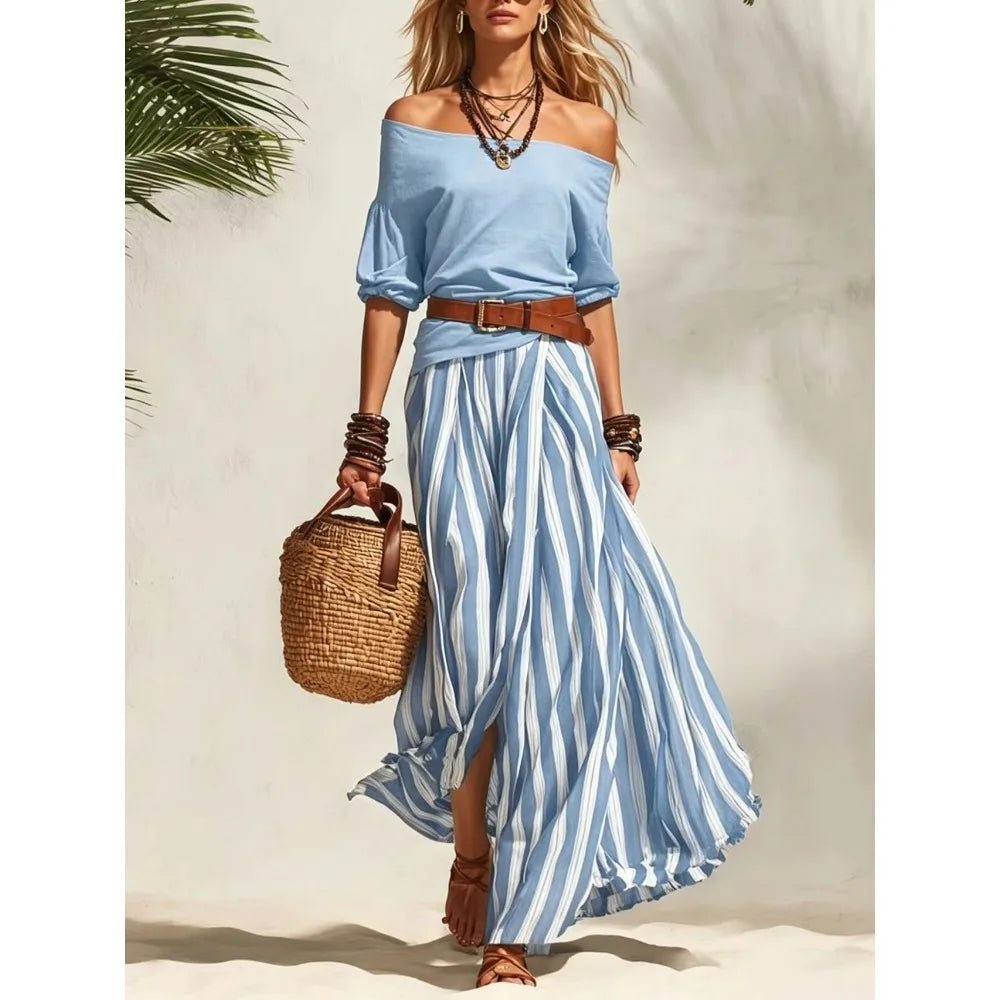 Women Multiple Colors Off Shoulder Puff Sleeve Top Vertical Stripe Flowy Maxi Skirt 2 Piece Outfit Loose Casual Vacation Set - F.Market14:771Sunflower Yellow;5:361386F.MarketMWomen Multiple Colors Off Shoulder Puff Sleeve Top Vertical Stripe Flowy Maxi Skirt 2 Piece Outfit Loose Casual Vacation SetWomen Multiple Colors Off Shoulder Puff Sleeve Top Vertical Stripe Flowy Maxi Skirt 2 Piece Outfit Loose Casual Vacation Set