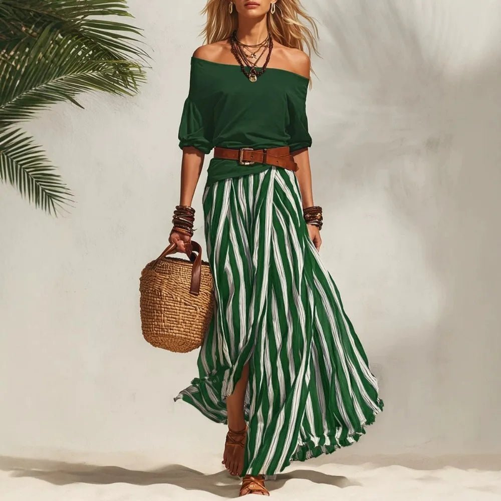 Women Multiple Colors Off Shoulder Puff Sleeve Top Vertical Stripe Flowy Maxi Skirt 2 Piece Outfit Loose Casual Vacation Set - F.Market14:771Sunflower Yellow;5:361386F.MarketMWomen Multiple Colors Off Shoulder Puff Sleeve Top Vertical Stripe Flowy Maxi Skirt 2 Piece Outfit Loose Casual Vacation SetWomen Multiple Colors Off Shoulder Puff Sleeve Top Vertical Stripe Flowy Maxi Skirt 2 Piece Outfit Loose Casual Vacation Set