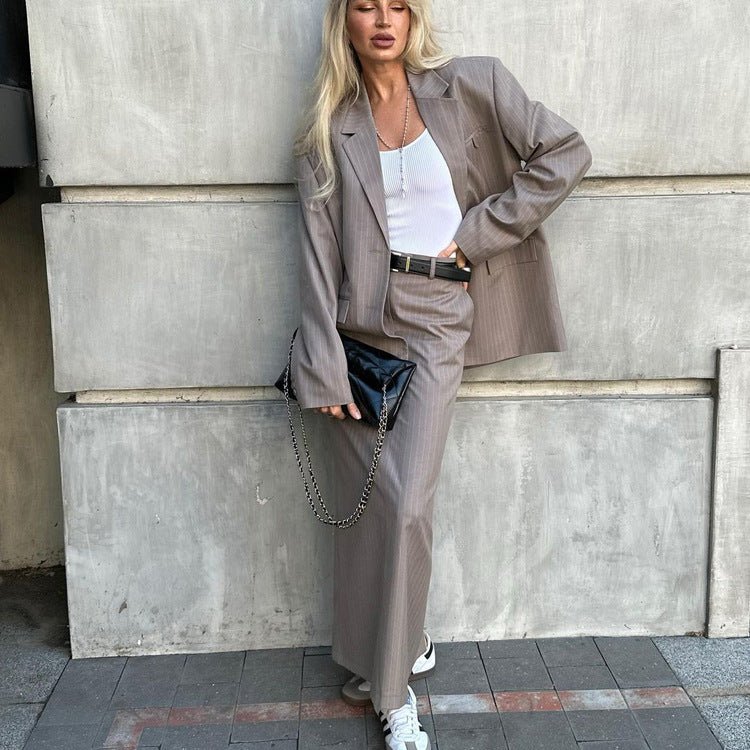 Women's two-piece split half skirt striped suit - F.MarketC46465FF158D4DF2B5EB9007CA064DC7eproloSWomen's two-piece split half skirt striped suitWomen's two-piece split half skirt striped suit