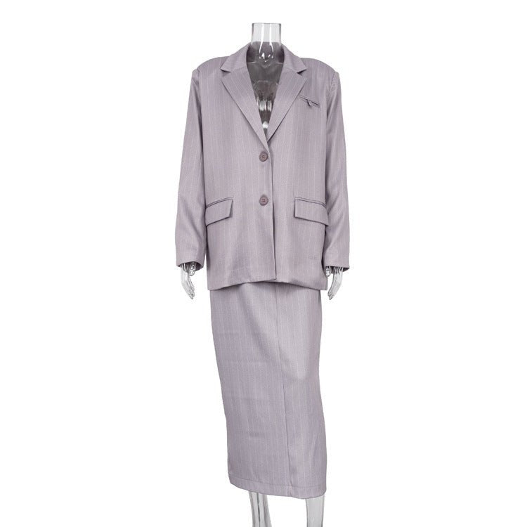 Women's two-piece split half skirt striped suit - F.MarketC46465FF158D4DF2B5EB9007CA064DC7eproloSWomen's two-piece split half skirt striped suitWomen's two-piece split half skirt striped suit