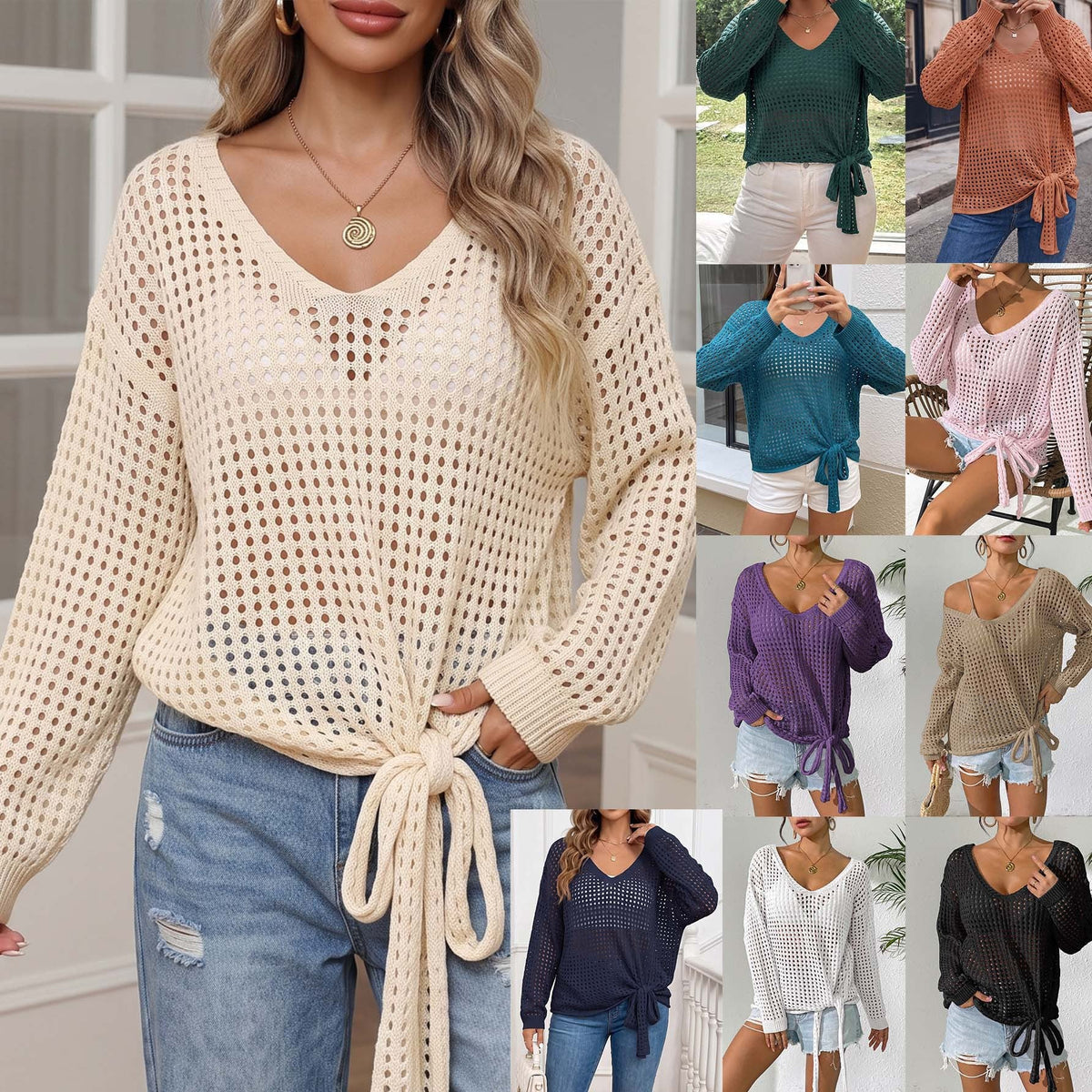 Women's V-neck hollow sweater - F.Market220F44465CCD4BCFBFCDEB3DBF9EBD2BeproloOne SizeWomen's V-neck hollow sweaterWomen's V-neck hollow sweater